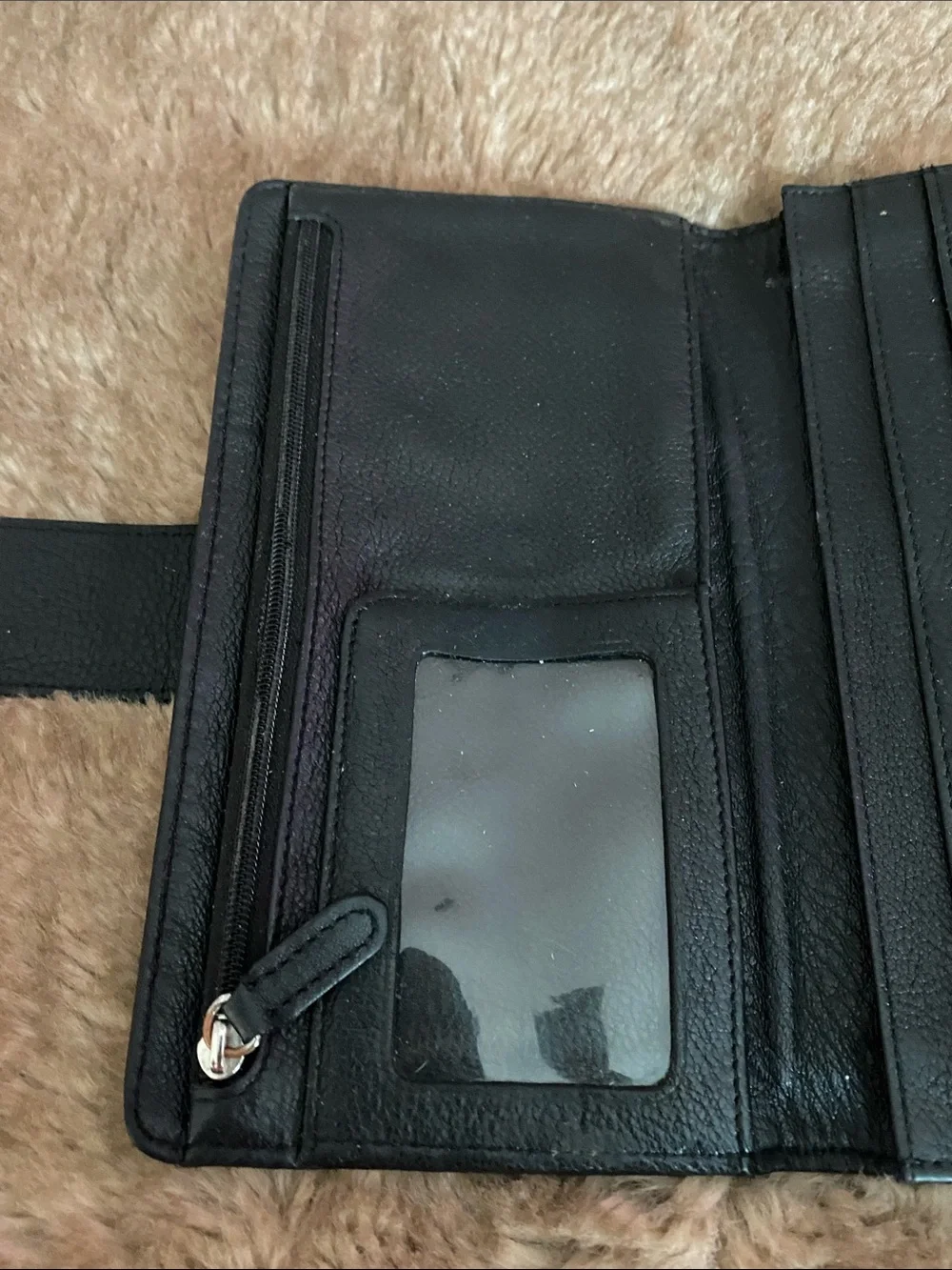 Michael Kors Black Leather Wallet with Silver-Tone Lock Detail